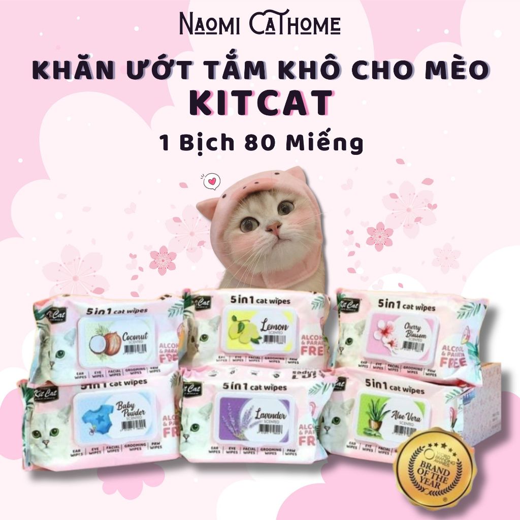 Khăn Giấy Ướt Kháng Khuẩn, Tắm Khô Cho Mèo Kit Cat - 1 Bịch 80 Miếng ...