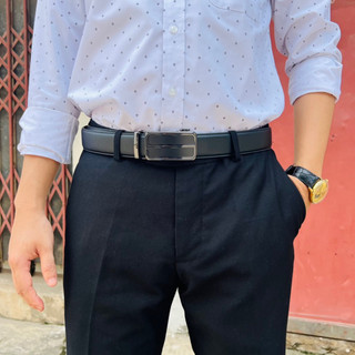 Thắt lưng da bò dập vân Saffiano cao cấp, dây tăng khóa tự động hợp kim, dây lưng sang trọng lịch sự