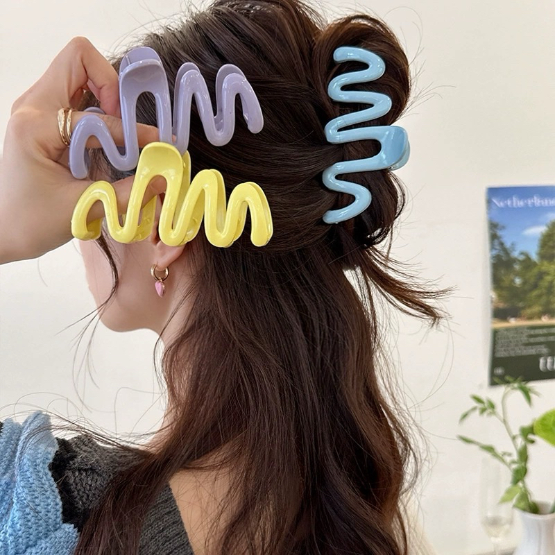 Kẹp Tóc Càng Cua Gợn Sóng Bằng Acrylic Cỡ Lớn Xinh Xắn Phong Cách Hàn Quốc Phụ Kiện Tóc Cho Nữ và Bé Gái