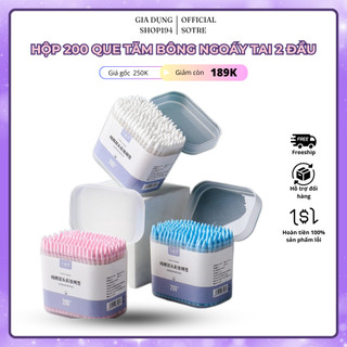 Hộp 200 Chiếc Tăm Bông Ngoáy Tai 2 Đầu xoắn nhọn nhiều màu