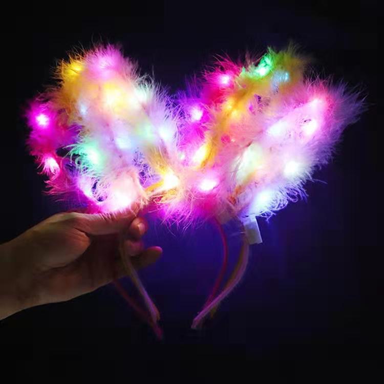 Bờm tai thỏ phát sáng lông vũ có đèn led đáng yêu cho bé trong dịp Trung Thu, hội tiệc
