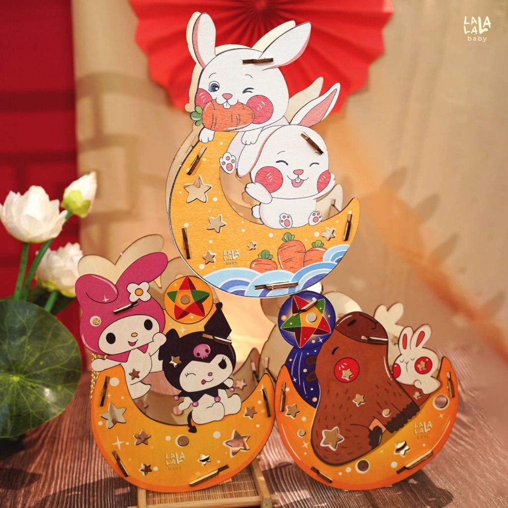 Đèn Lồng Trung Thu Lồng Đèn Gỗ Tự Tô  In Màu Lồng Đèn Trang Trí Có Đèn Cho Bé - Đồ Chơi Cho Bé PUKAPI