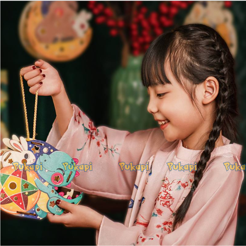 Đèn Lồng Trung Thu Lồng Đèn Gỗ Tự Tô  In Màu Lồng Đèn Trang Trí Có Đèn Cho Bé - Đồ Chơi Cho Bé PUKAPI