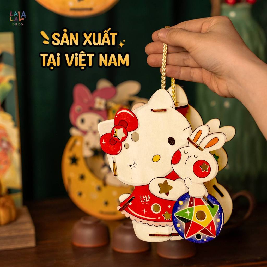 Đèn Lồng Trung Thu Lồng Đèn Gỗ Tự Tô  In Màu Lồng Đèn Trang Trí Có Đèn Cho Bé - Đồ Chơi Cho Bé PUKAPI