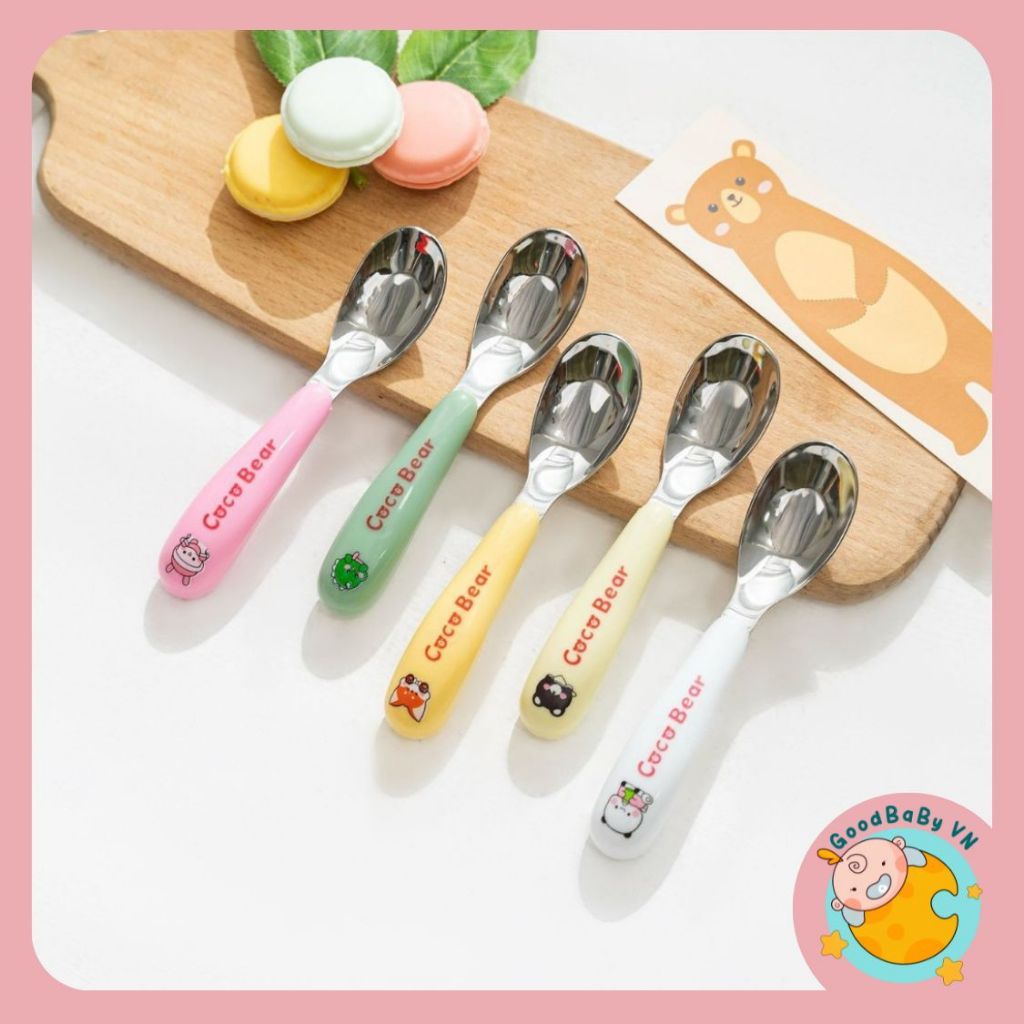Thìa ăn dặm Inox 304 Coco bear cao cấp cho bé ăn dặm, Muỗng ăn dặm cho bé Goodbabyvn