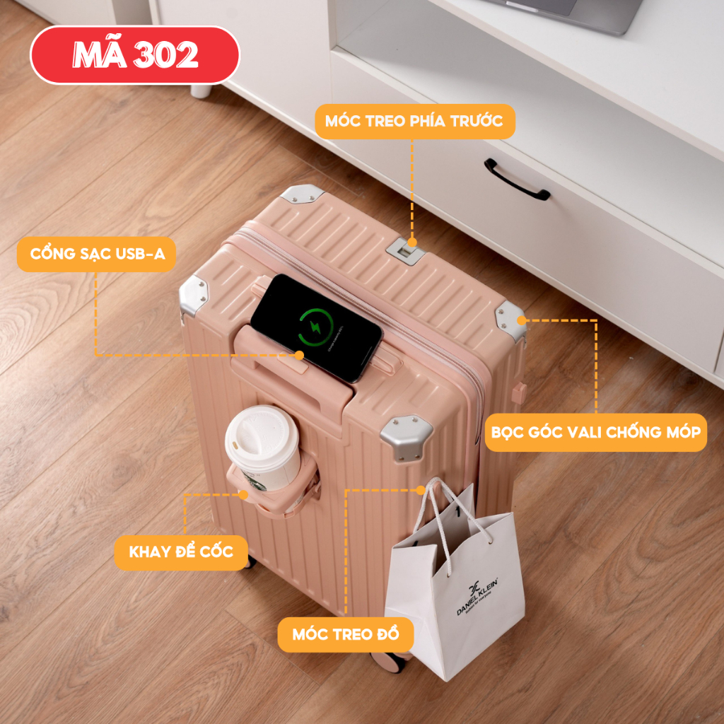 Ảnh Vali kéo Siêu To Có Cốc Đựng Nước, Sạc Điện Thoại Size 28 302/309, Vali kéo du lịch Kingsun Size 28 Cao Cấp 2