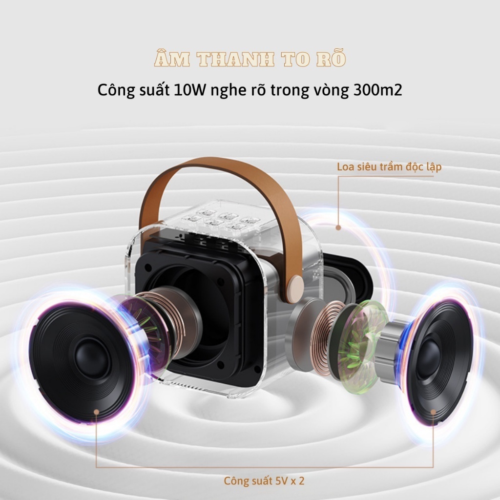 Loa Bluetooth Karaoke Mini K12 kèm mic không dây công suất 10W