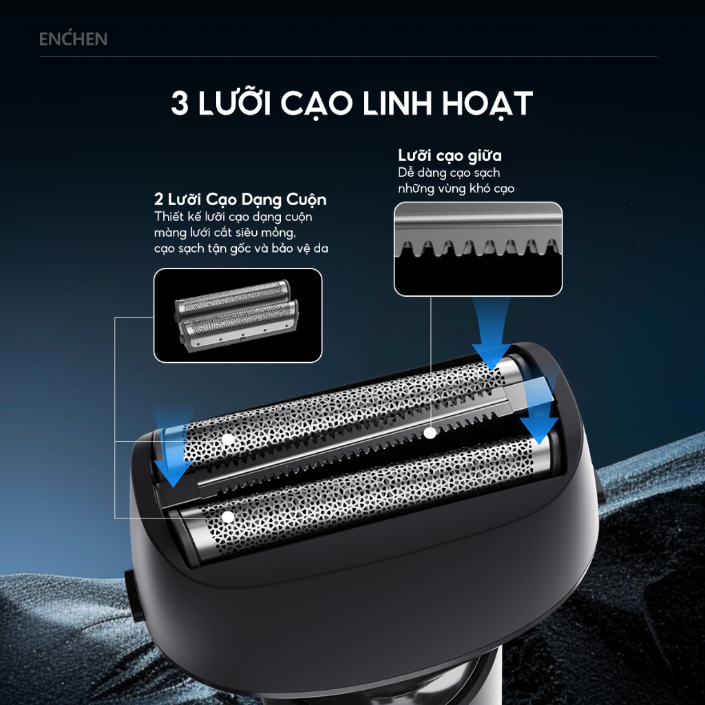 Ảnh Máy cạo râu Enchen MS001 3 lưỡi dao linh hoạt, động cơ cạo mạnh mẽ chống nước toàn thân - BH 6 tháng 3