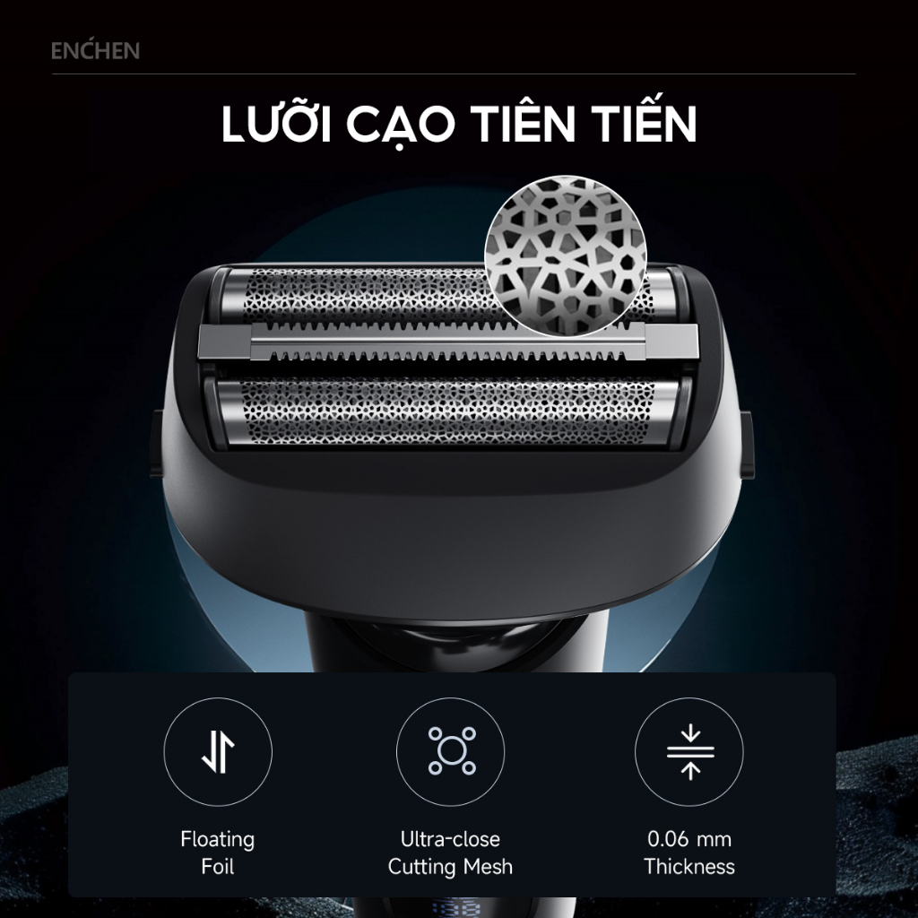 Ảnh Máy cạo râu Enchen MS001 3 lưỡi dao linh hoạt, động cơ cạo mạnh mẽ chống nước toàn thân - BH 6 tháng 2