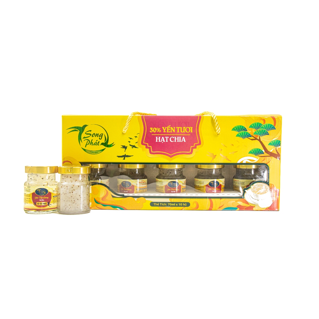 Hộp Quà 10 hũ yến chưng hạt chia Song Phát bổ sung omega 3 tiêu hóa tốt giảm nguy cơ tiểu đường và lão hóa