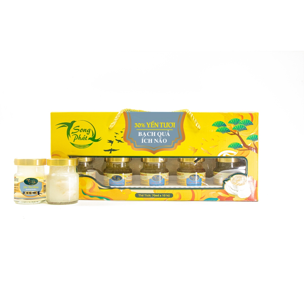 Hộp Quà 10 hũ yến chưng bạch quả Ginkgo biloba Song Phát bổ não cải thiện trí nhớ giúp cơ thể khỏe mạnh