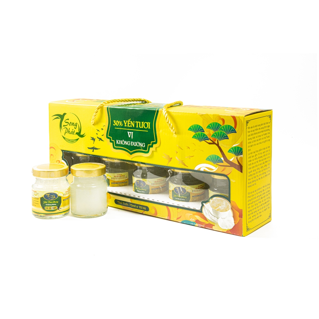 Hộp Quà 10 hũ yến chưng không đường Song Phát hỗ trợ đề kháng bổ sung dưỡng chất cho người tiểu đường 70ml