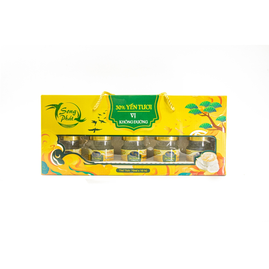 Hộp Quà 10 hũ yến chưng không đường Song Phát hỗ trợ đề kháng bổ sung dưỡng chất cho người tiểu đường 70ml