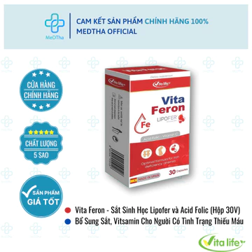 Vita Feron - Viên Uống Bổ Sung Sắt Cho Cơ Thể, Bổ Sung Sắt, Acid Folic Và Các Vitamin (Hộp 30 Viên)