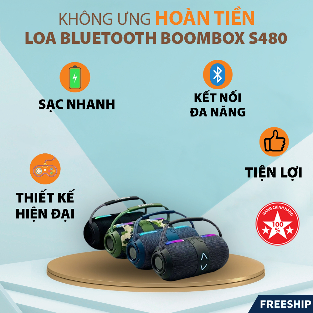 LOA BLUETOOTH BOOMBOX S480 Led RGB pin trâu âm thanh chân thực bass ...