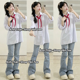 Quần jeans loe xanh nhạt ống may, chất jeans cotton mềm,co dãn tốt #0168