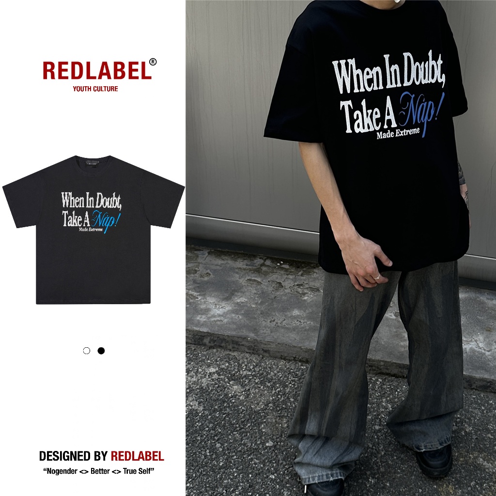 Áo thun REDLABEL in họa tiết "TAKE A NAP" áo phông basic form rộng tay lỡ cá tính chất cotton dày dặn unisex
