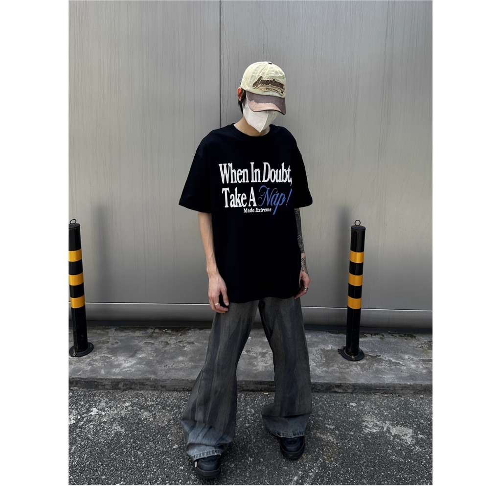 Áo thun REDLABEL in họa tiết "TAKE A NAP" áo phông basic form rộng tay lỡ cá tính chất cotton dày dặn unisex