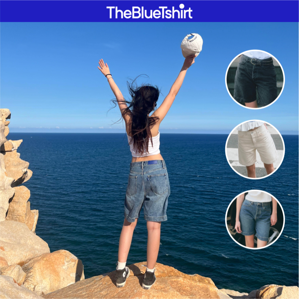 TheBlueTshirt - Quần shorts jeans có nhiều màu cho nữ - Dad Shorts - Women