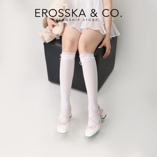 Erosska - Giày cao gót nữ mũi tròn phối nơ kiểu dáng thanh lịch màu bạc phối kem cao 5cm - EL042
