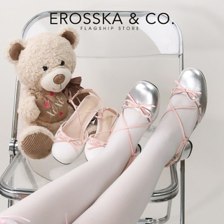 Erosska - Giày cao gót nữ mũi tròn phối nơ kiểu dáng thanh lịch màu bạc phối kem cao 5cm - EL042