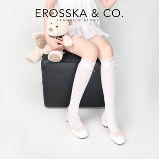 Erosska - Giày cao gót nữ mũi tròn phối nơ kiểu dáng thanh lịch màu bạc phối kem cao 5cm - EL042