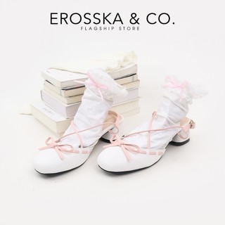 Erosska - Giày cao gót nữ mũi tròn phối nơ kiểu dáng thanh lịch màu bạc phối kem cao 5cm - EL042