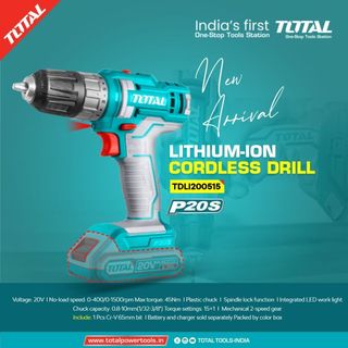 TOTAL Máy khoan pin 20V chưa kèm pin sạc | Mô-men xoắn cực đại 45Nm TDLI200515 / TDLI20051