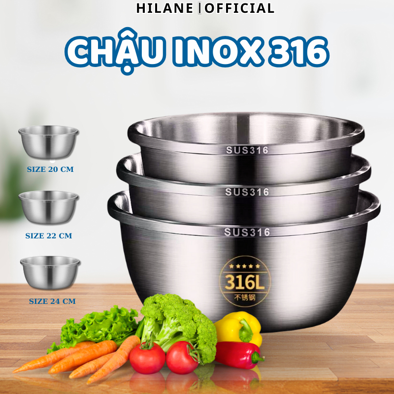 Chậu Thau Inox Hilane Sâu Lòng Rửa Sáng Bóng Bền Đẹp Đựng Đồ Đa Năng ...