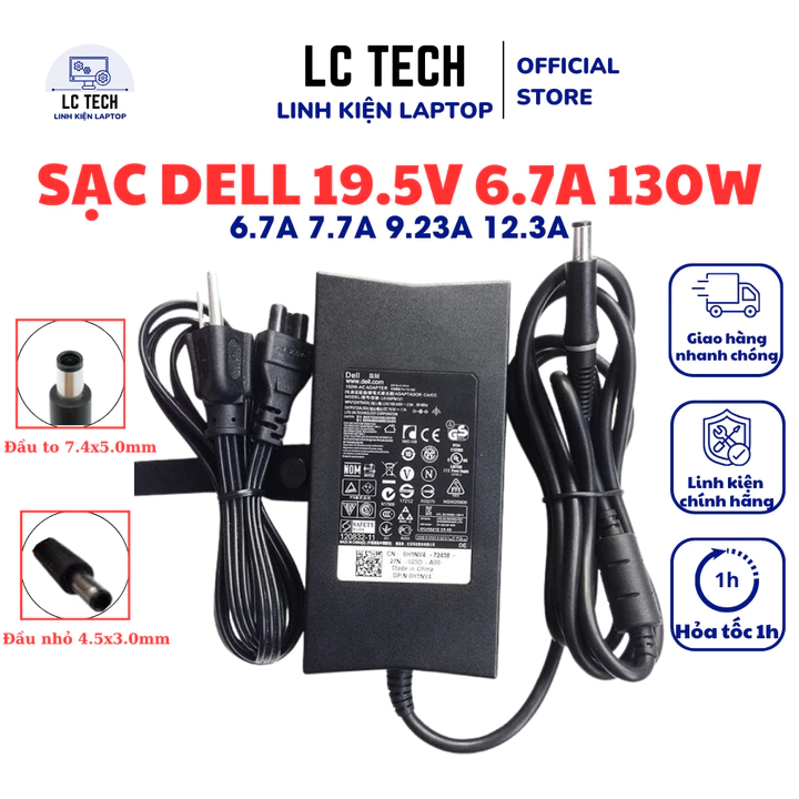 SẠC ZIN DELL GAMING G3 3590 130W - Sạc laptop Dell 19.5V Chân kim to/Chân kim nhỏ - Sạc DELL Alienware -Sạc Dell Vostro