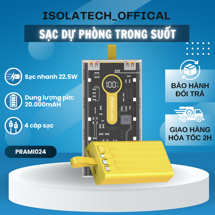 Sạc dự phòng 120W Có Cáp Sạc Đi Kèm PRAMI - Sạc nhanh, đa năng với công nghệ PD tiên tiến - PRAMI024
