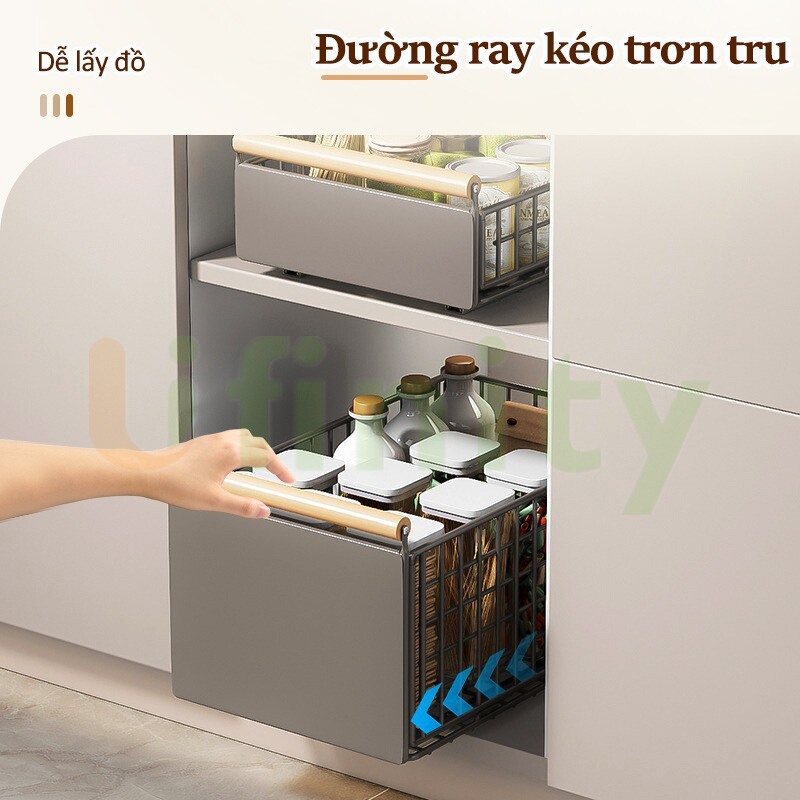 Lifinity Giỏ Đựng Đồ Đa Năng Có Ray Trượt Thiết Kế Gấp-Kệ Để Đồ Tủ Bếp Đa Năng