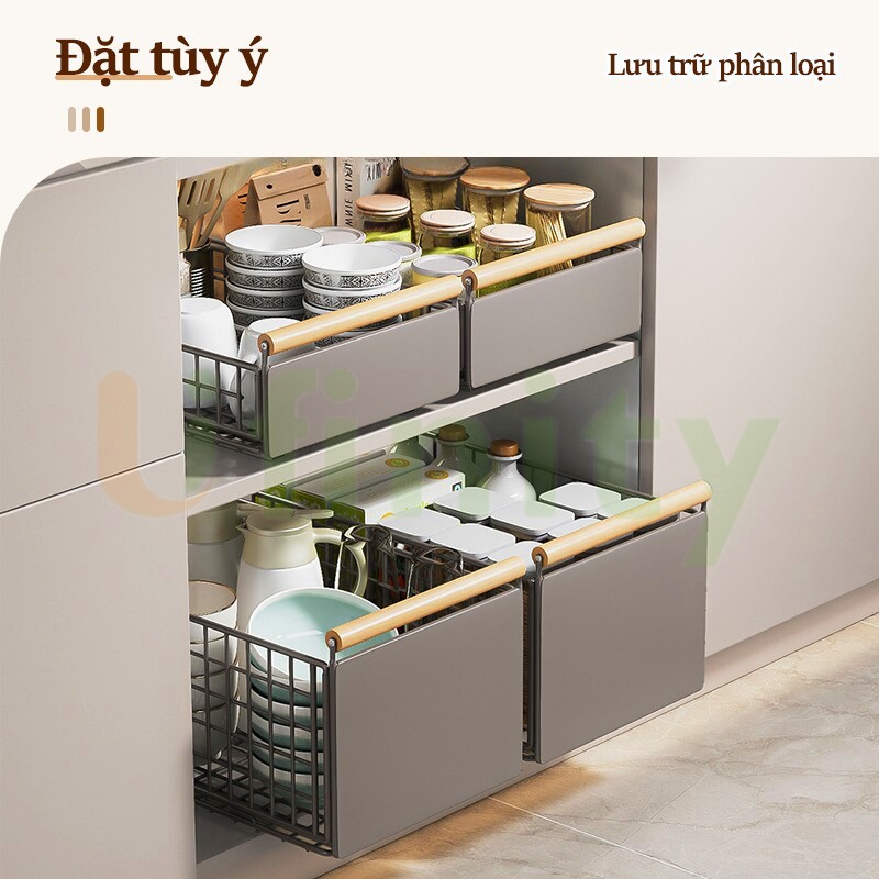 Lifinity Giỏ Đựng Đồ Đa Năng Có Ray Trượt Thiết Kế Gấp-Kệ Để Đồ Tủ Bếp Đa Năng