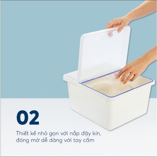 Thùng gạo Inochi - Sendai 12kg Thân Trắng ngọc + Nắp Trong suốt + Gioăng Trắng trong