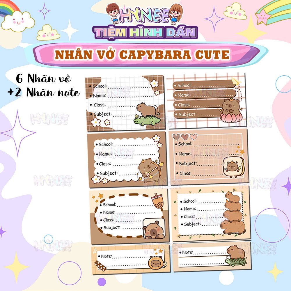 Nhãn Vở Capybara, Nhãn Dán Vở Cute, MeMe - Giấy Nhãn Capybara, Nhãn tên ...