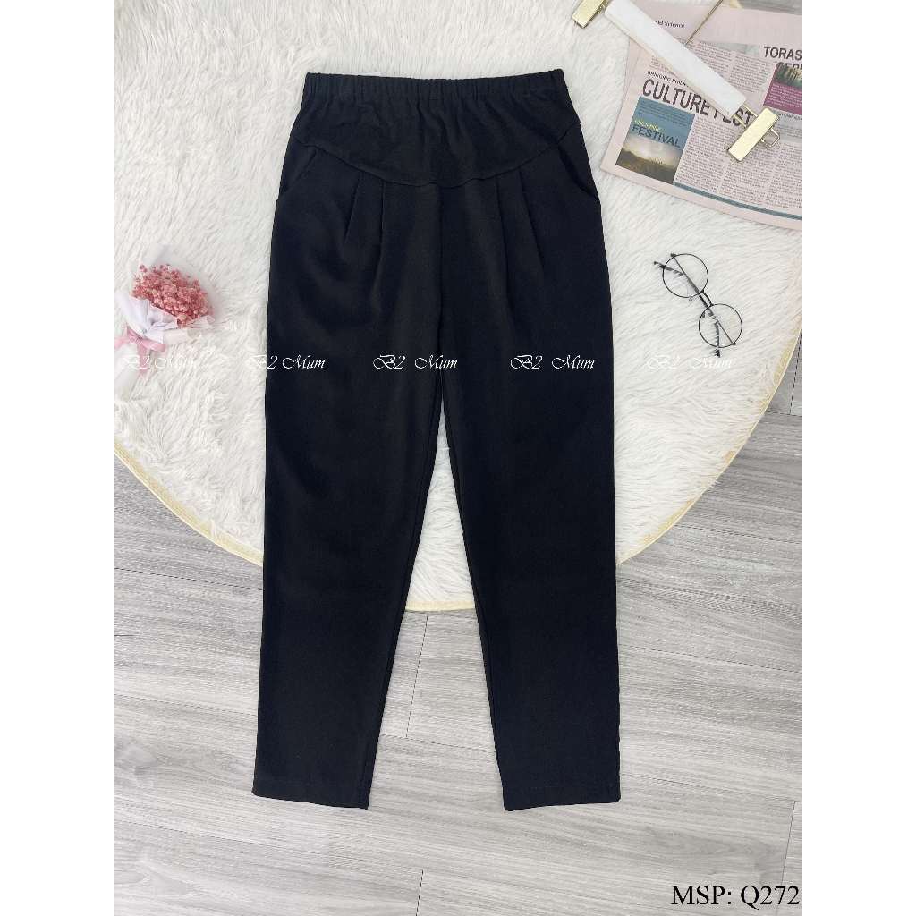 Quần bầu baggy chất mango co giãn, có túi thật, có chun chỉnh bụng Q272 B2MUM