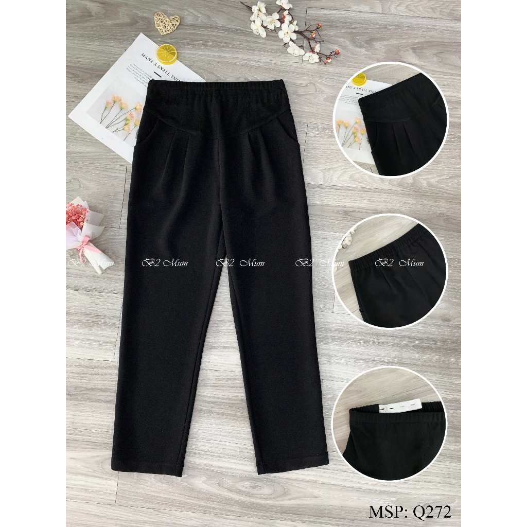 Quần bầu baggy chất mango co giãn, có túi thật, có chun chỉnh bụng Q272 B2MUM