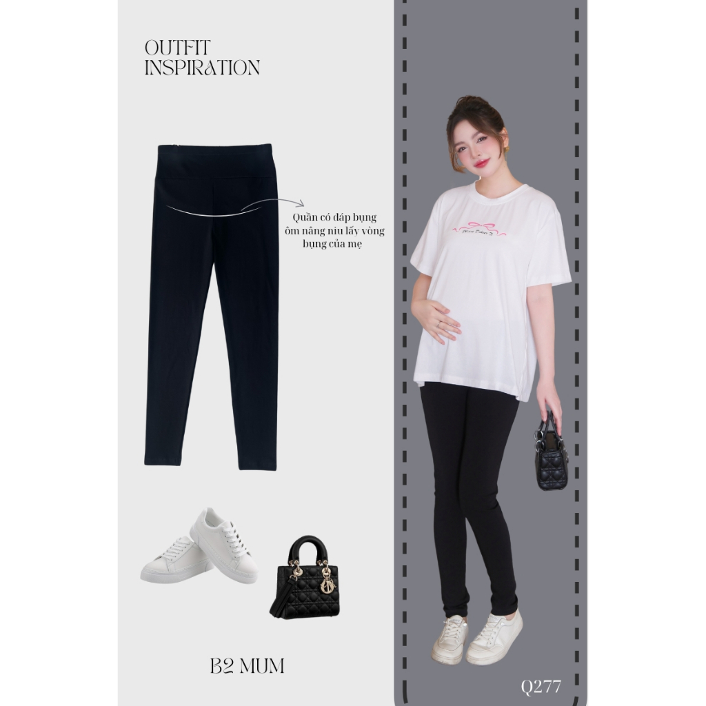 Quần bầu quần Legging đáp bụng, cạp chéo chất zip không xù, không cắn chỉ, co giãn tốt Q277 Q210 Thiết kế by B2MUM