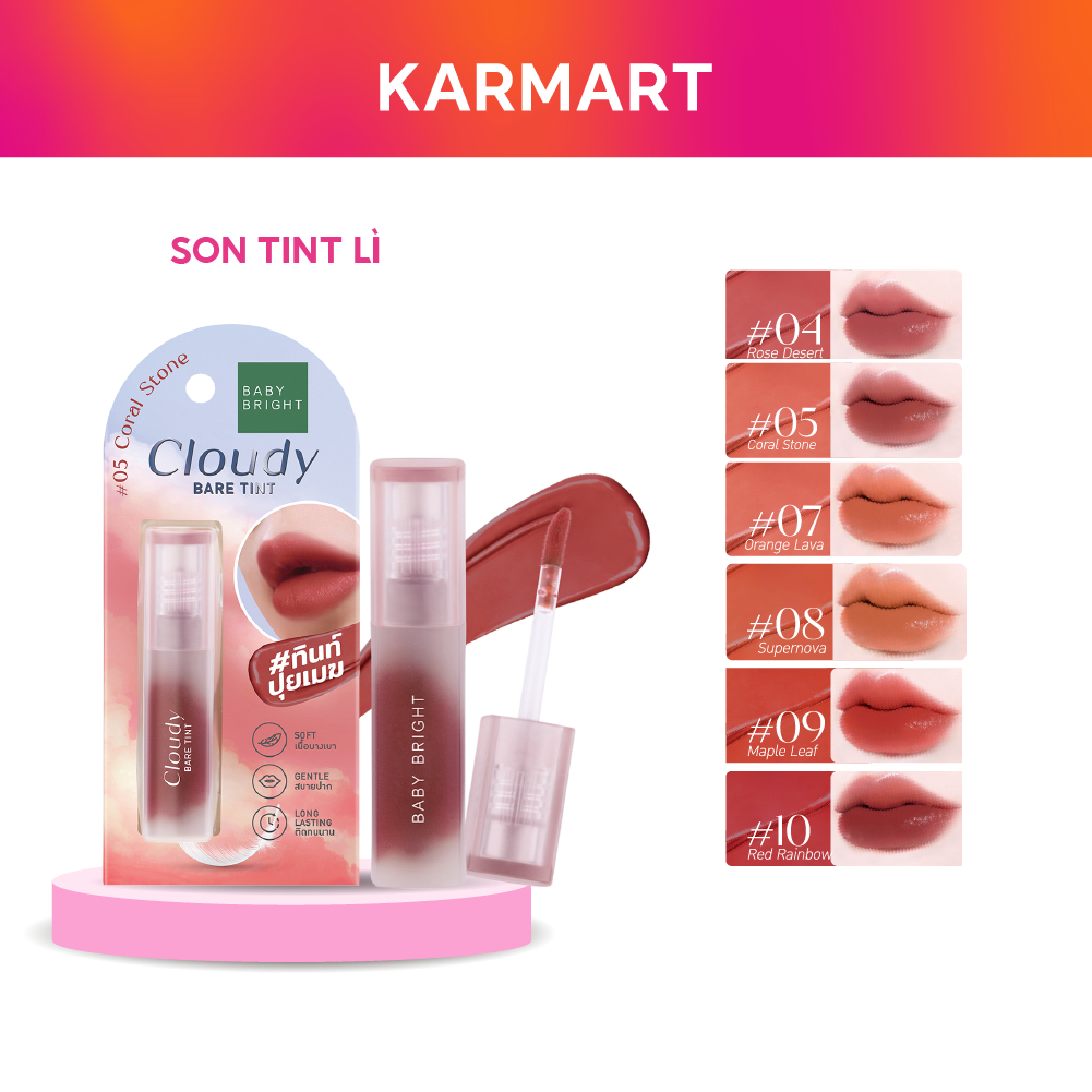 Ảnh Son Tint Lì Baby Bright Cloudy Bare Tint Siêu Nhẹ Môi, Dễ Tán Màu, Dưỡng Ẩm Môi 2.6G 1