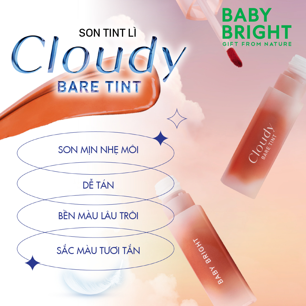 Ảnh Son Tint Lì Baby Bright Cloudy Bare Tint Siêu Nhẹ Môi, Dễ Tán Màu, Dưỡng Ẩm Môi 2.6G 4