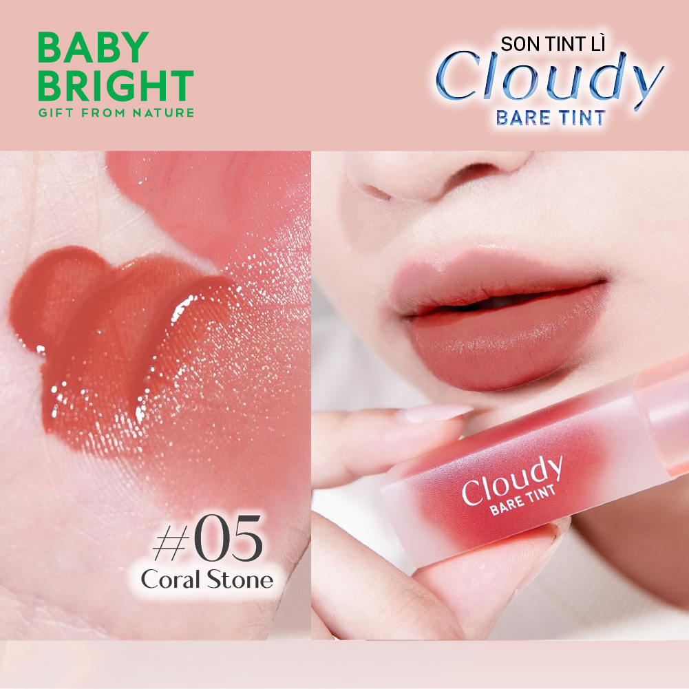 Ảnh Son Tint Lì Baby Bright Cloudy Bare Tint Siêu Nhẹ Môi, Dễ Tán Màu, Dưỡng Ẩm Môi 2.6G 3