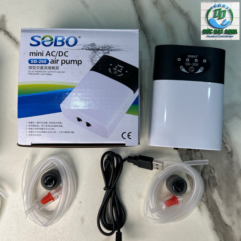 Sủi Oxy Tích Điện Siêu Êm SoBo SB168 1 Vòi Và SB268 2 Vòi, tặng kèm dây quả sủi, Cho Bể Cá Cảnh 2