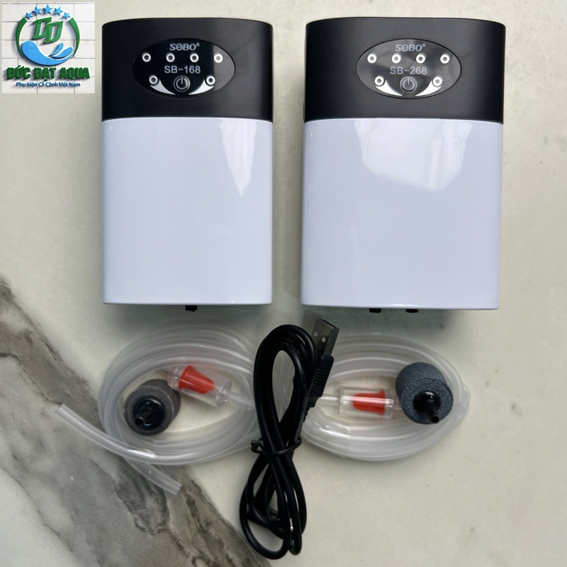Sủi Oxy Tích Điện Siêu Êm SoBo SB168 1 Vòi Và SB268 2 Vòi, tặng kèm dây quả sủi, Cho Bể Cá Cảnh