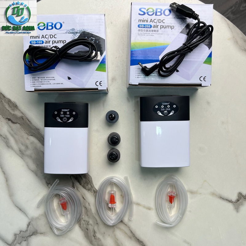 Sủi Oxy Tích Điện Siêu Êm SoBo SB168 1 Vòi Và SB268 2 Vòi, tặng kèm dây quả sủi, Cho Bể Cá Cảnh 6
