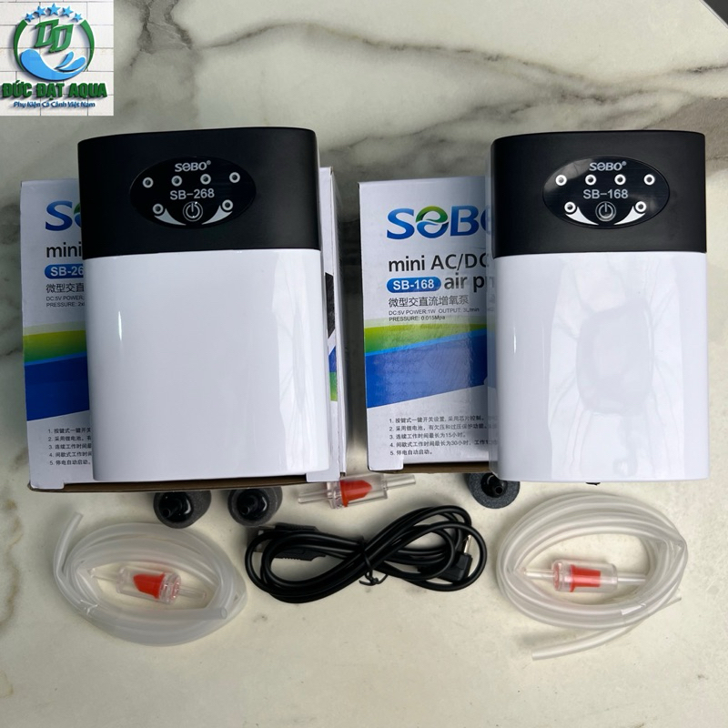 Sủi Oxy Tích Điện Siêu Êm SoBo SB168 1 Vòi Và SB268 2 Vòi, tặng kèm dây quả sủi, Cho Bể Cá Cảnh 8
