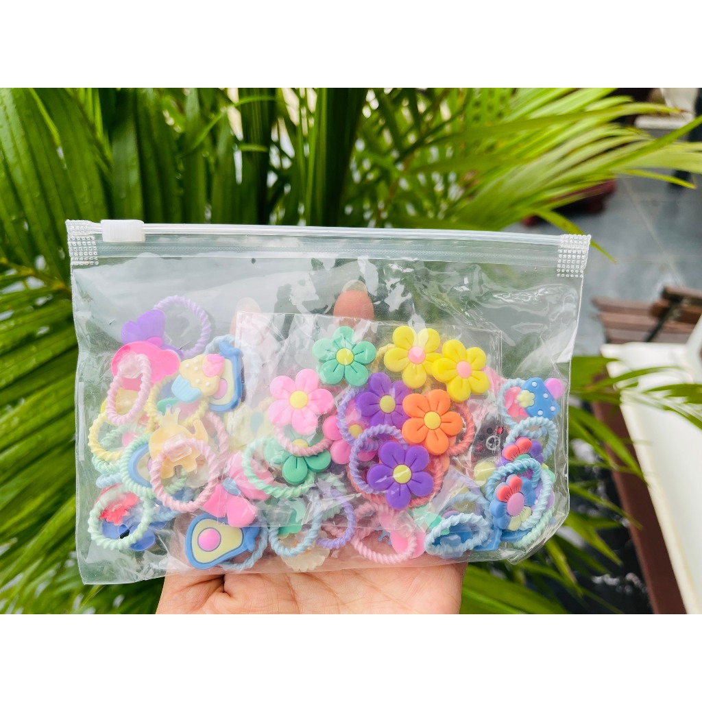 Set 50 chun tóc túi zip hình ngộ nghĩnh cho bé yêu,đồ buộc tóc mini cỡ nhỏ cho bé