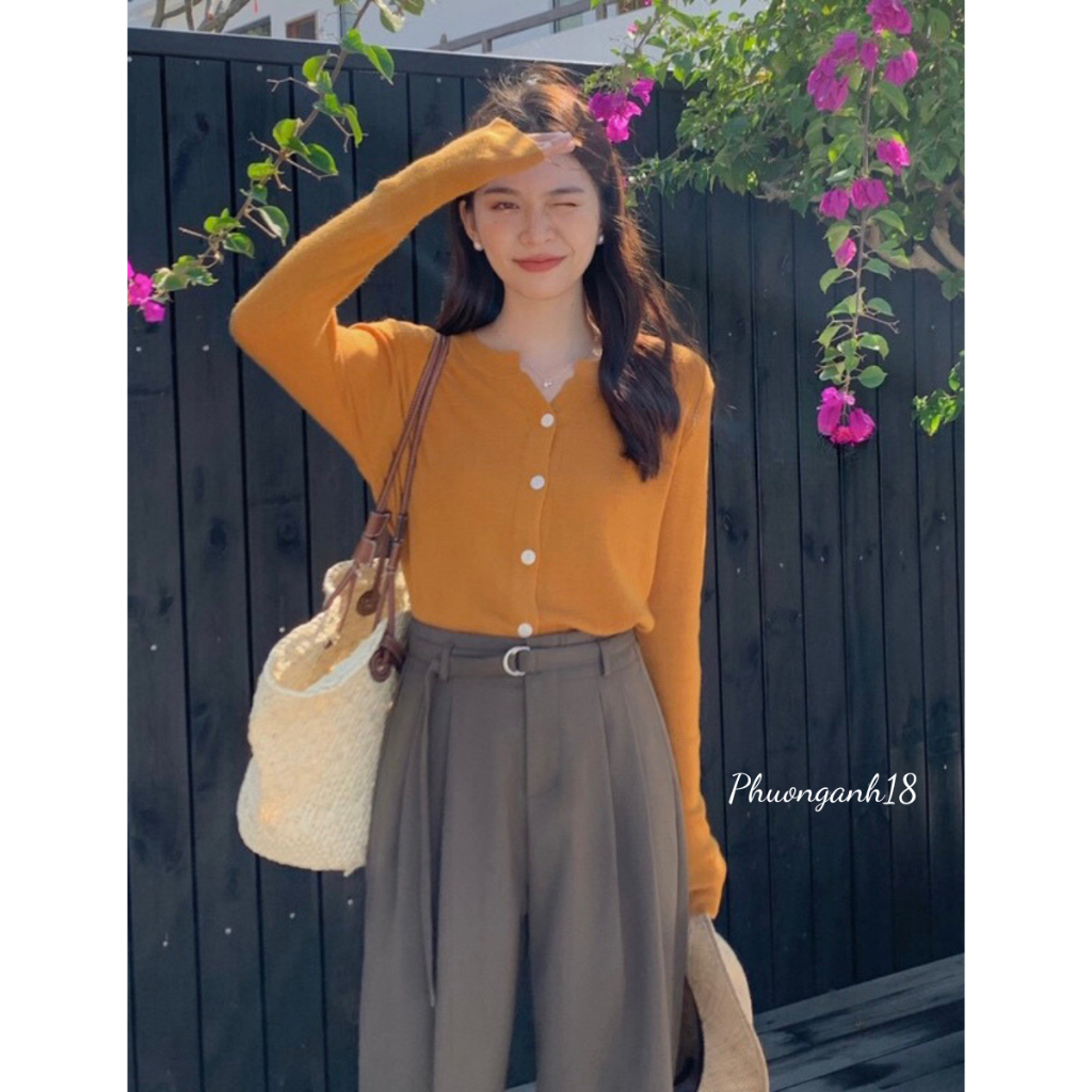 Áo khoác cardigan trơn mịn áo len dệt kim tay dài cổ chữ V thời trang thu đông, phong cách hàn quốc 3803