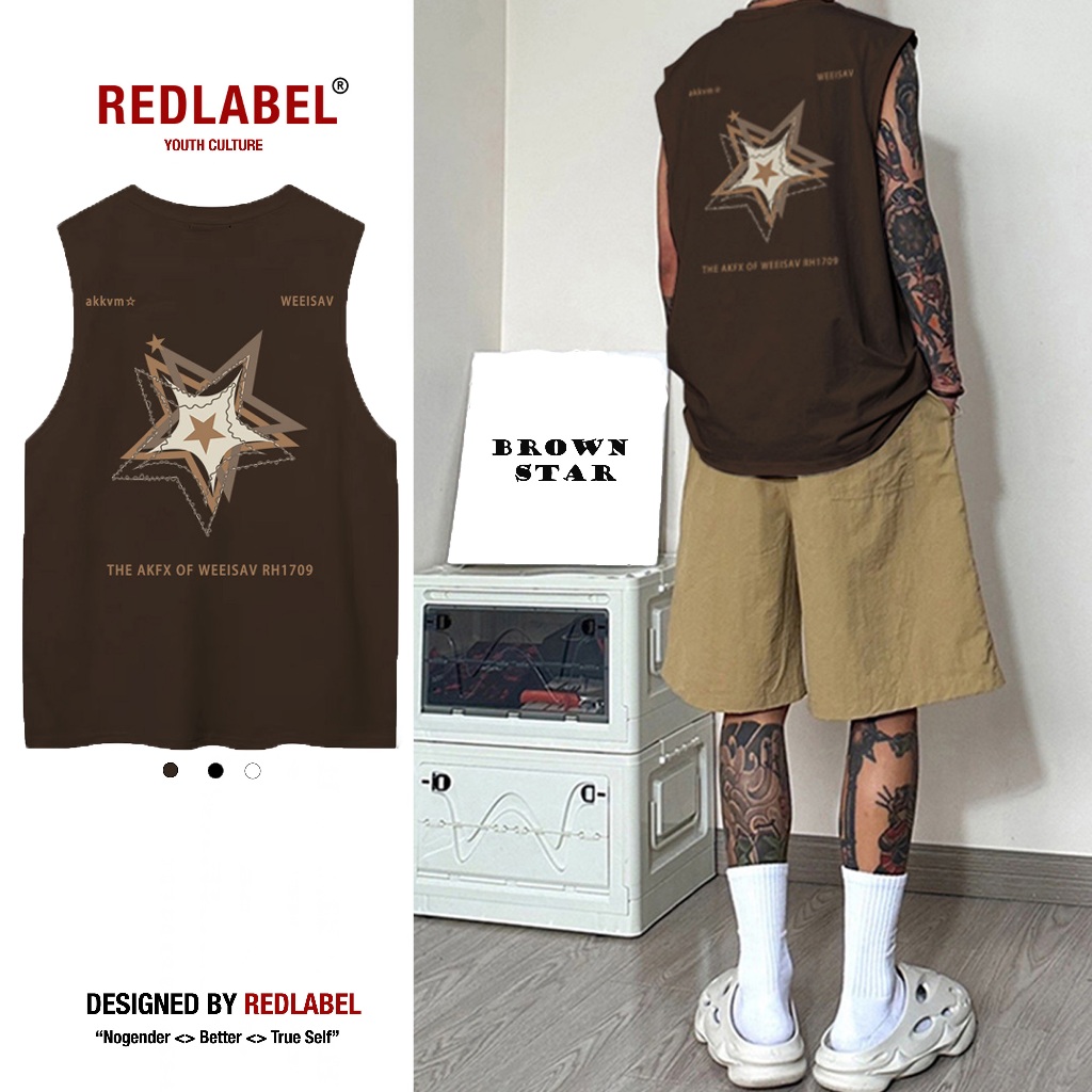 Áo Tank Top Nam Nữ RedLabel In Họa Tiết STAR-BROWN, Áo Ba Lỗ Sát Nách Nam Nữ Cotton Cá Tính TT25