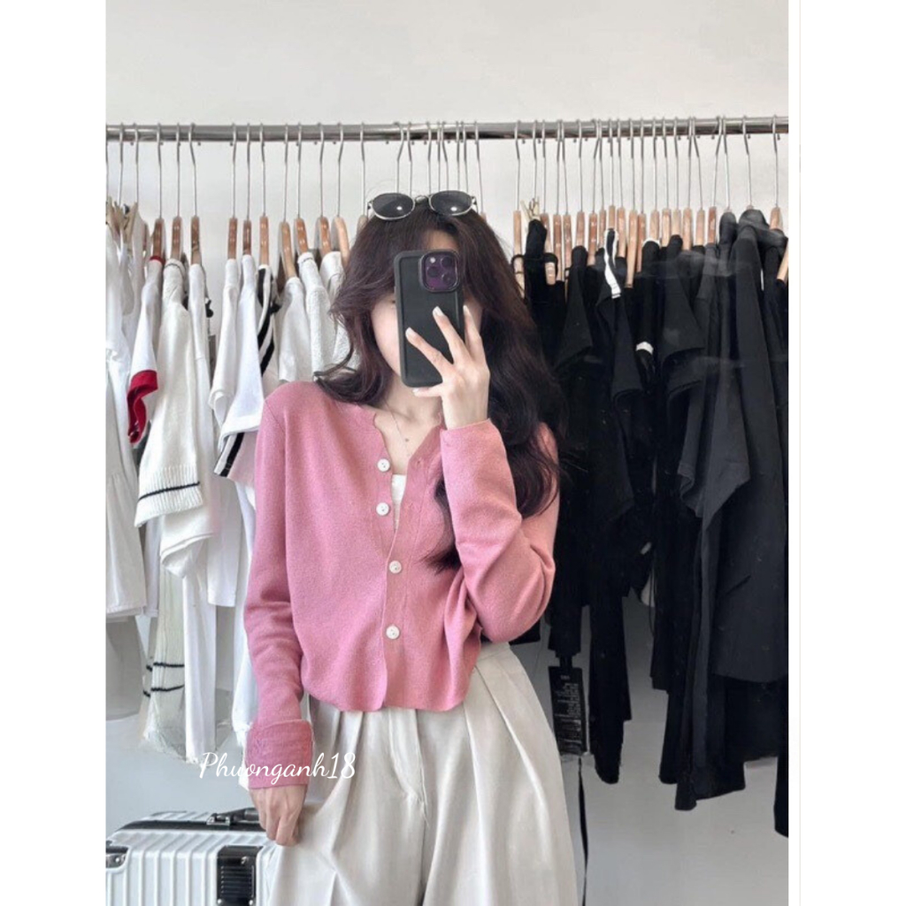 Áo khoác cardigan trơn mịn áo len dệt kim tay dài cổ chữ V thời trang thu đông, phong cách hàn quốc 3803