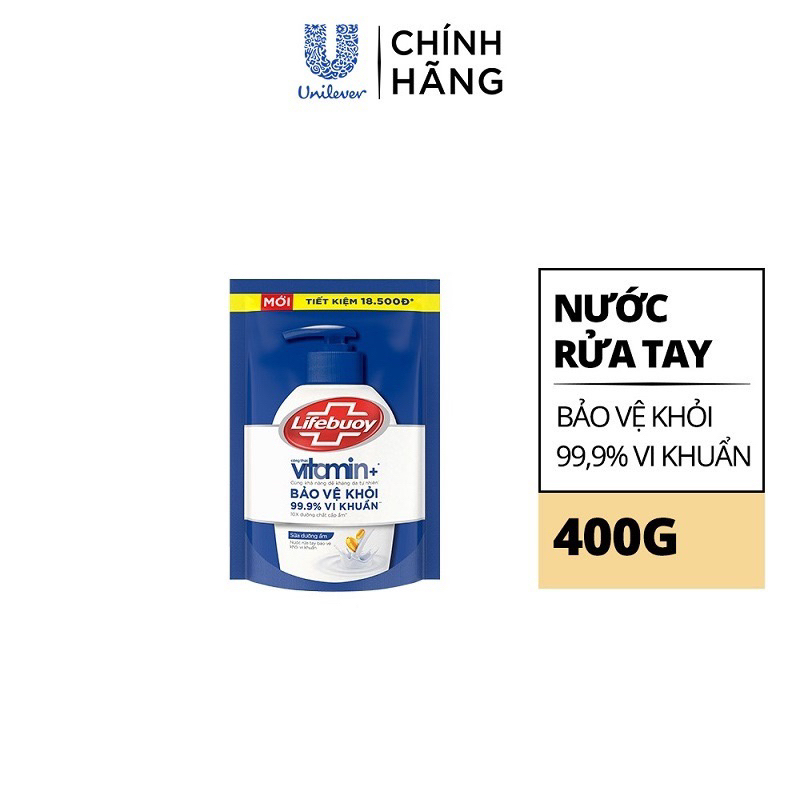 Túi Nước Rửa Tay Lifebuoy Vitamin+ 400g - Bảo Vệ Vượt Trội, Sữa Dưỡng Ẩm, Chanh Khử Mùi